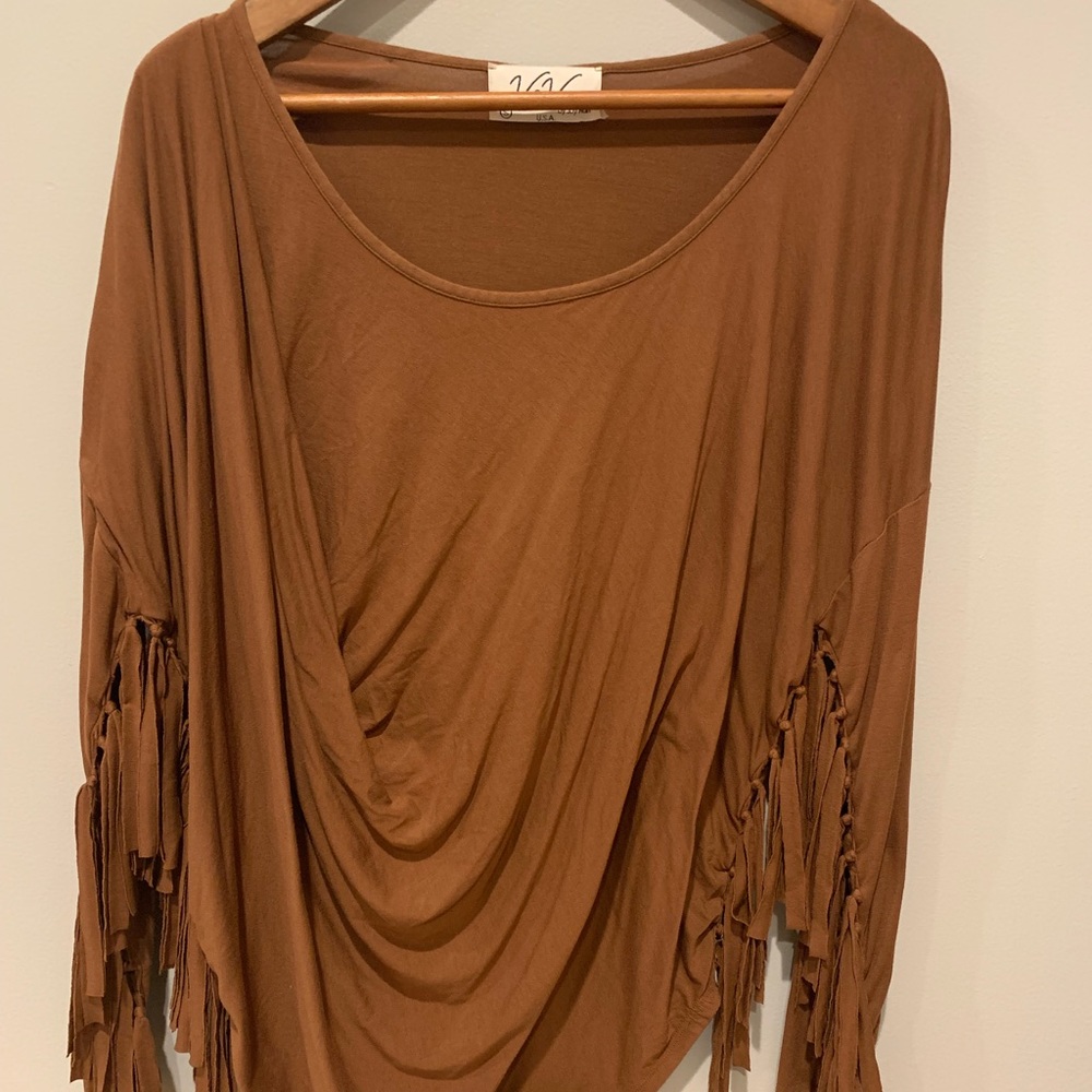 Brown fringe top